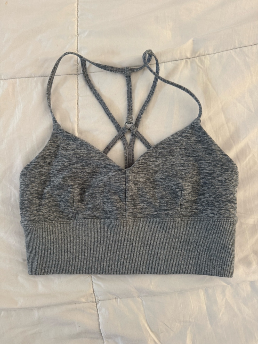 ALO Yoga Heather Gray Strappy Seamless Sports Bra